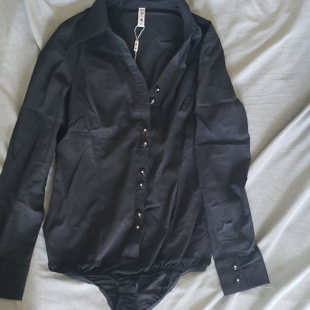 Black Collared Button Down Bodysuit
